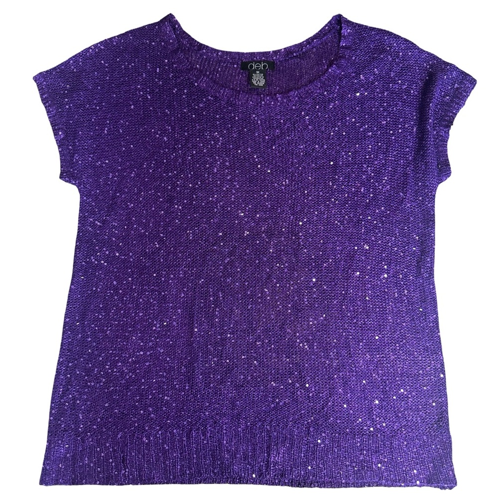 Deb Purple Sequin Knit Top Plus Size 3X Sparkle Cap Sleeve